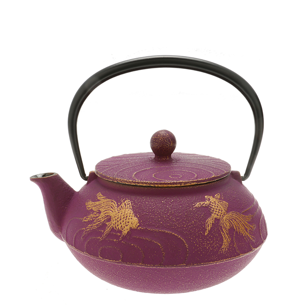 SerendipiTea Cast Iron Teapot Purple Goldfish